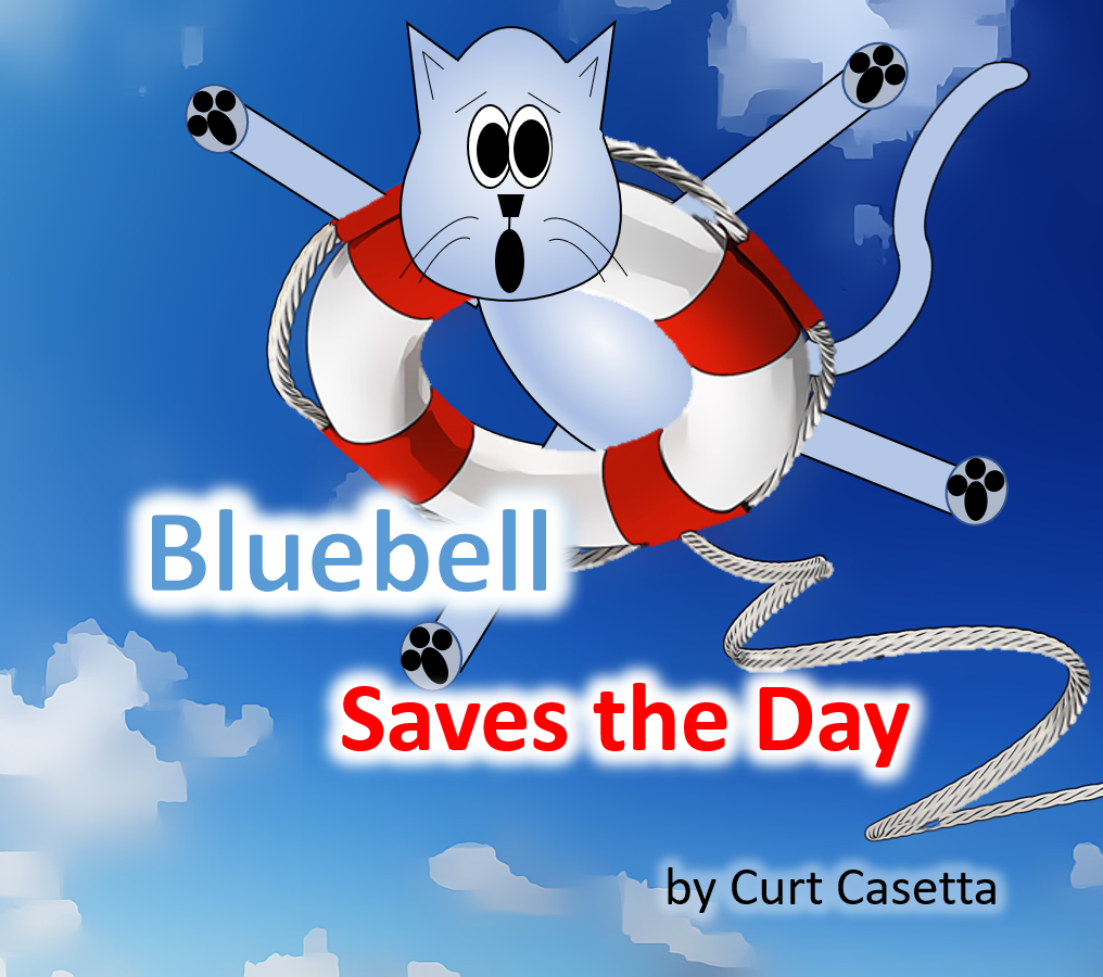 Bluebell Saves the Day Adventure Series #1: Great read-aloud. A wide-eyed cat soars through the air atop a life preserver
